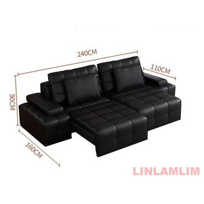 Linlamlim Modern Convertible Couch with Tufted Backrest and Armrest – Genuine Leather Sectional Sofa Bed,Functional Sleeper Sofa