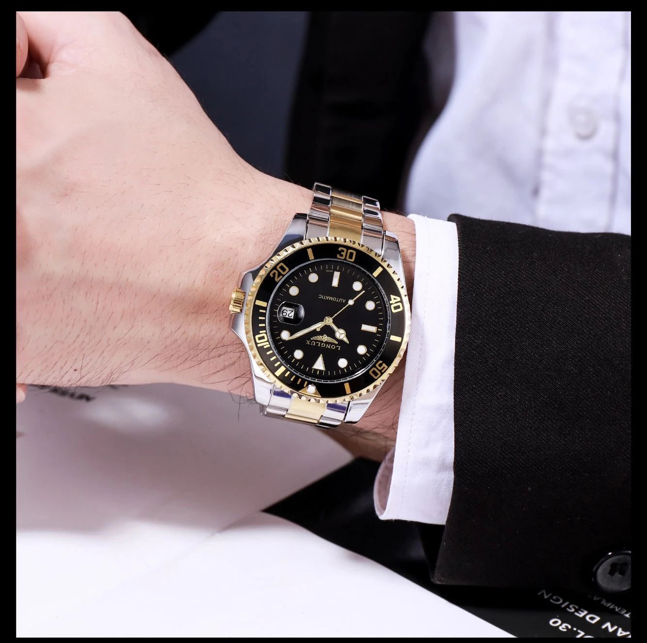 Men automatic watch business waterproof mechanical watches luxury stainless steel day date mens watch man gift