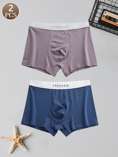 2PCS men's cotton panties sexy solid color boxer shorts mid waist breathable and comfortable boxer shorts