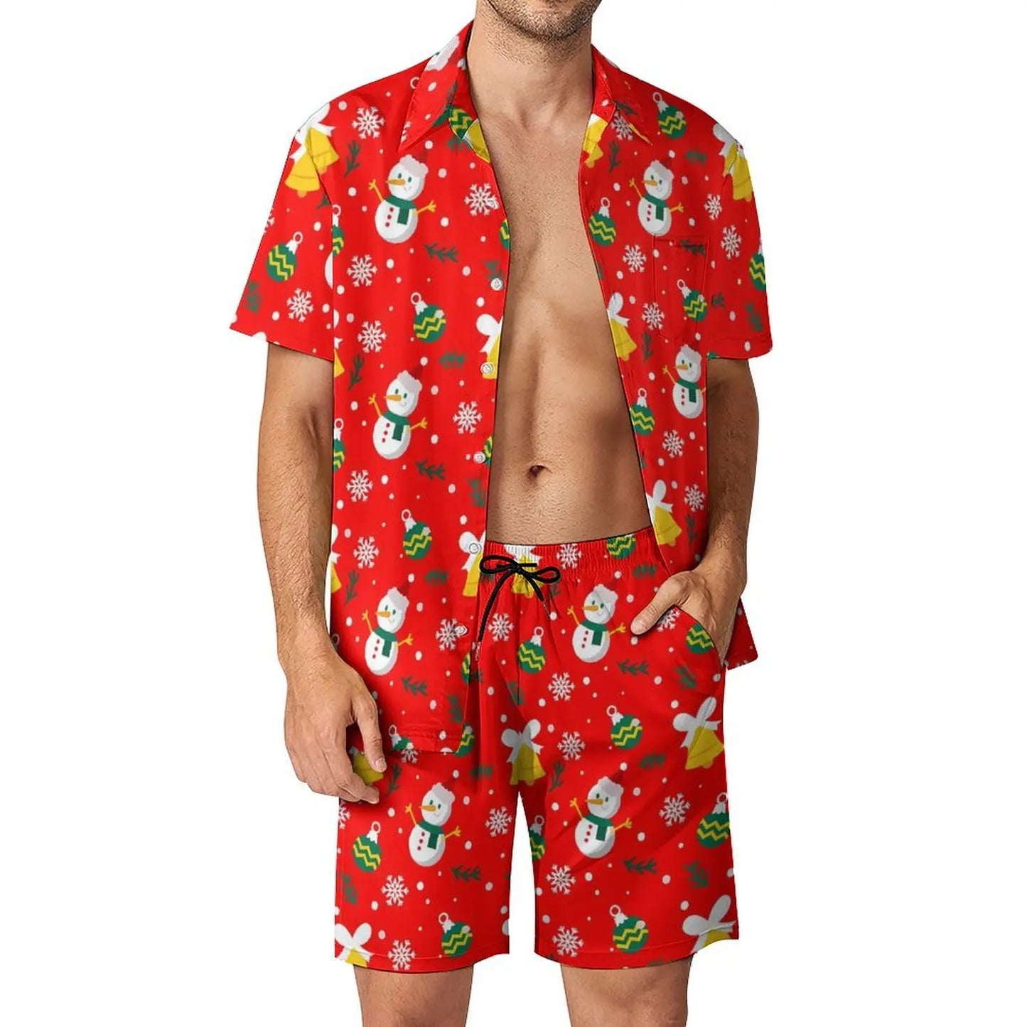 2025 Christmas Men Sets Animal Print Casual Shorts Summer Novelty Beach Shirt Set Short-Sleeved Big Size Suit Christmas Gift