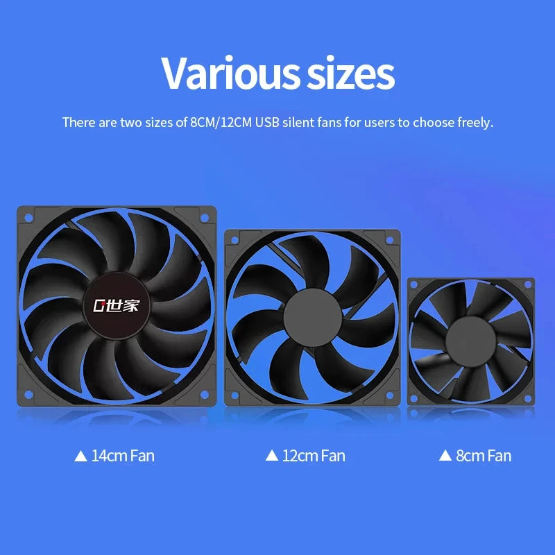 LDPCSJ USB Cooling Fan 8CM/12CM/14CM 800-1800RPM with USB Port Power Supply for Desktop Computer