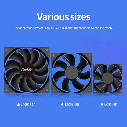 LDPCSJ USB Cooling Fan 8CM/12CM/14CM 800-1800RPM with USB Port Power Supply for Desktop Computer