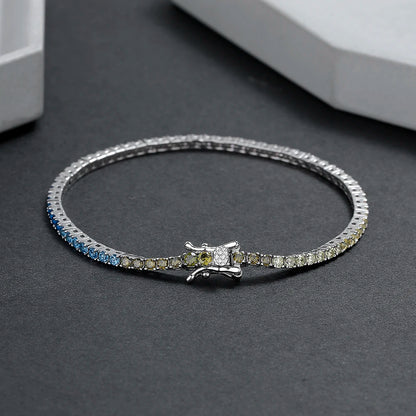 New 2 mm Rainbow Solid 925 Silver Jewelry Colorful Cubic Zircon Colorful Pretty Tennis Chain Bracelets