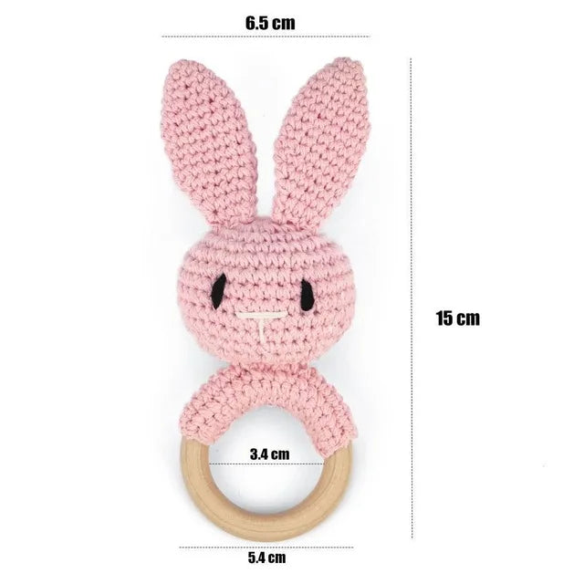 1pc Baby Rattles Crochet Flower Rattle Toy Wood Ring Baby Teether Rodent Infant Gym Mobile Rattles Newborn Educational Toys Gift
