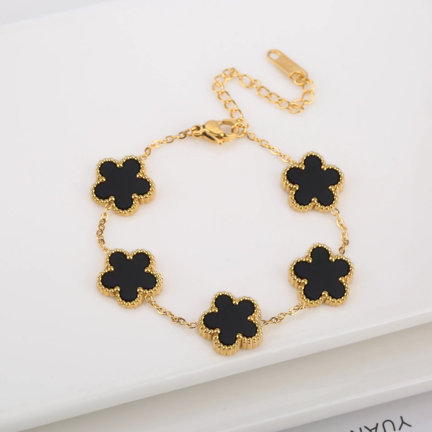 Hot Sale Stainless Steel Laser Five Leaf Flower Petal Adjustable Clover Bracelet Classic for Woman Girl Brand Jewelry Party Gift
