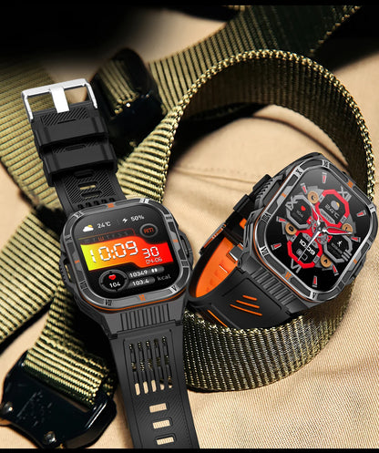 New Smart Watch Men 2.01"HD Screen 3ATM Waterproof Flashlight Health Monitor 1100mAh Battery Sport Bluetooth Call Smartwatch
