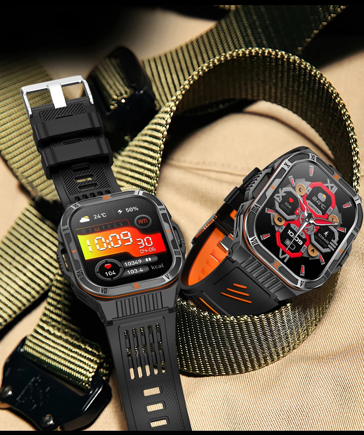 New Smart Watch Men 2.01"HD Screen 3ATM Waterproof Flashlight Health Monitor 1100mAh Battery Sport Bluetooth Call Smartwatch