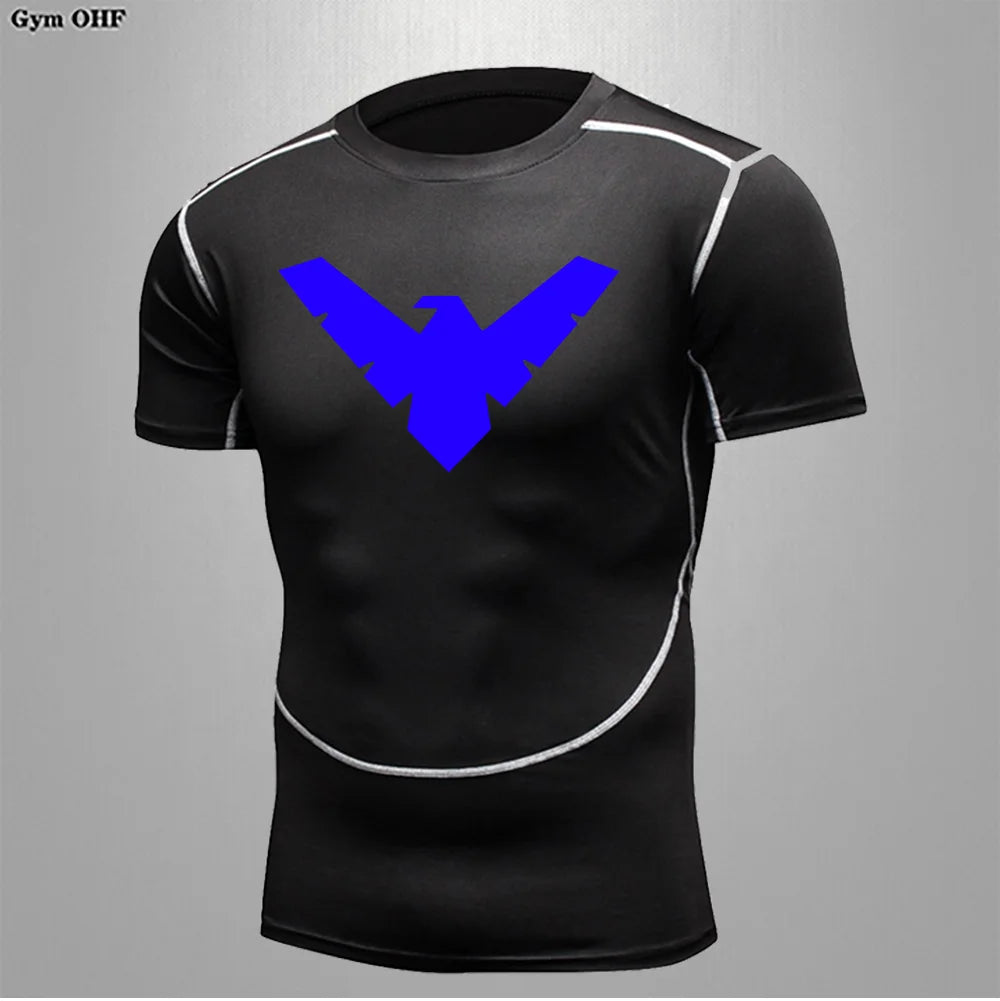 Compression Nightwing Print Tops For Men T Shirt Rashguard Jiu Jitsu Gym Fitness Running Train   ing Shirts Jersey Short Sleeved