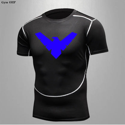 Compression Nightwing Print Tops For Men T Shirt Rashguard Jiu Jitsu Gym Fitness Running Train   ing Shirts Jersey Short Sleeved