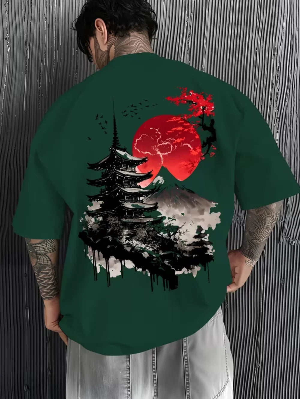 Men's T-Shirts Fuji Mountain Cherry Blossom Print Summer Autumn Harajuku Daily Sports Comfortable Casual Loose Short-Sleeve Top