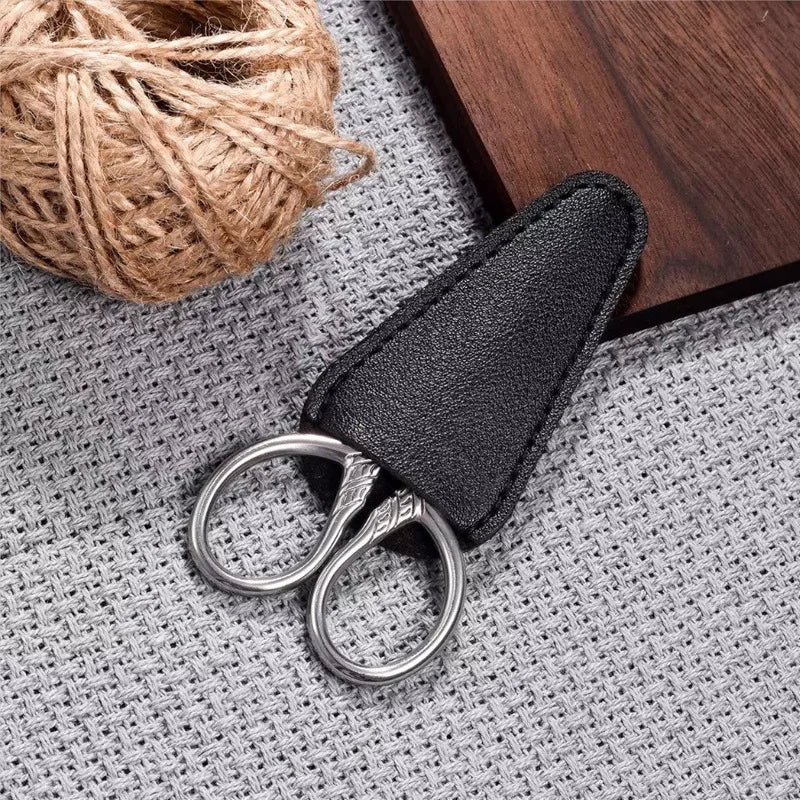 1pc Small Precision Scissors Stainless Steel Multi-Purpose Vintage Beauty Grooming Kit for Eyebrow Eyelash Beard with PU Sheath
