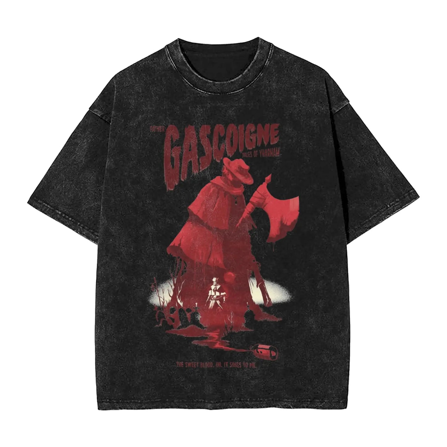 Bloodborne Darks Souls Washed T Shirts Streetwear Hip Hop Vintage T-Shirt  Tees Tops for Men Women Cotton Street Graphic Printed