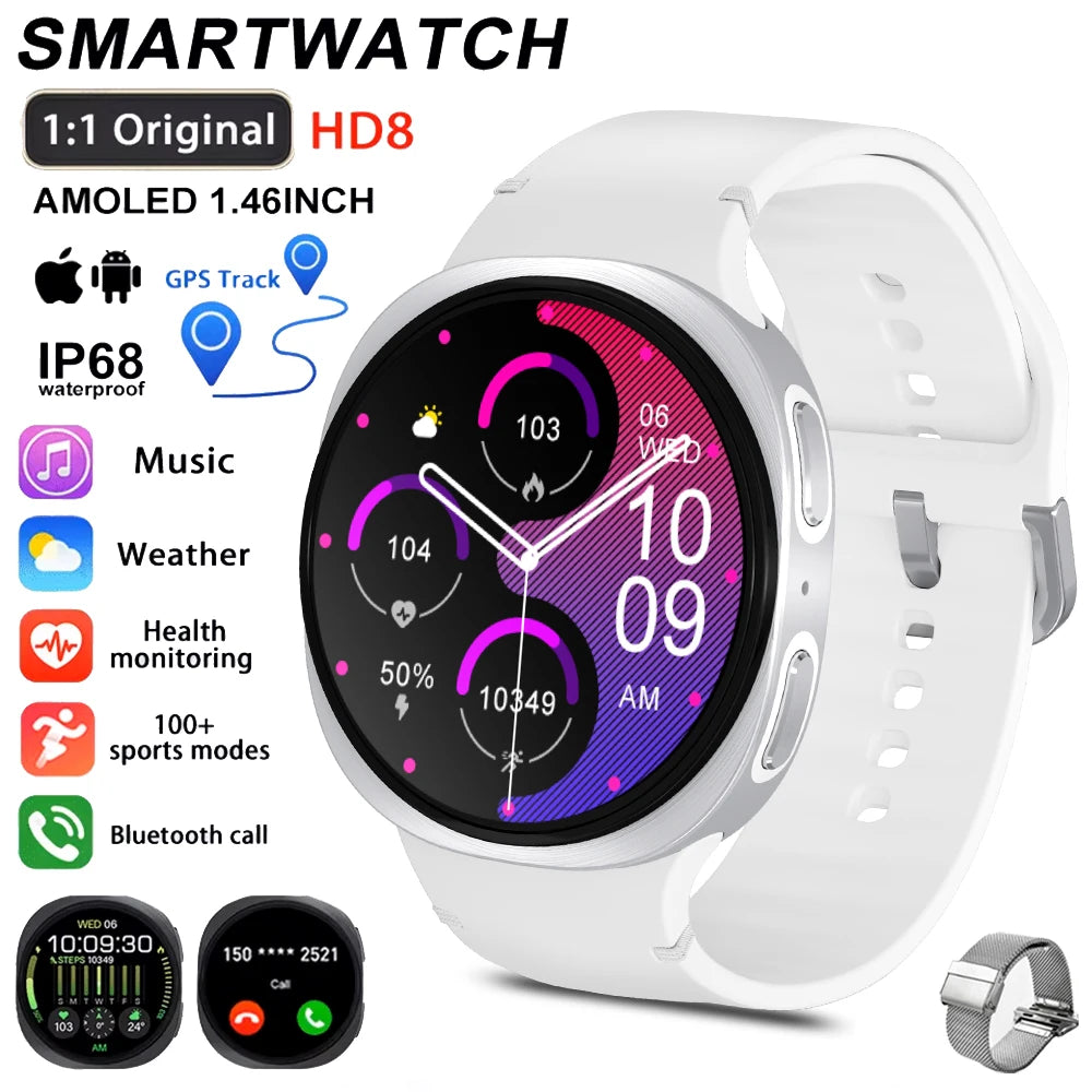 2026 New HD8 Smart Watch 1.46" Al Assistant SOS Sports Mode Heart Rate Women’s Health IP68 Waterproof Bluetooth Call Smart Watch