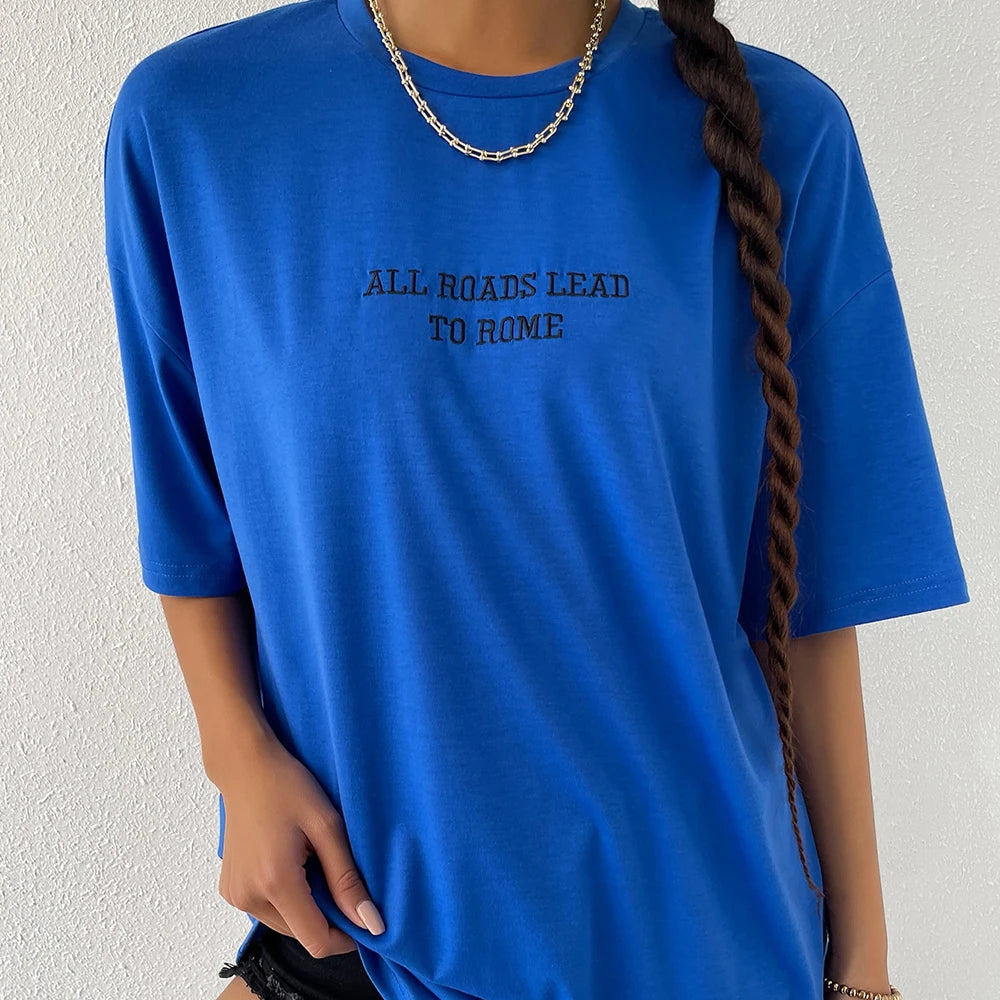 All Roads Lead To Rome Simple Printed Womens Short Sleeve Street Fashion Tops Oversize Casual Clothing All-math Female T Shirts