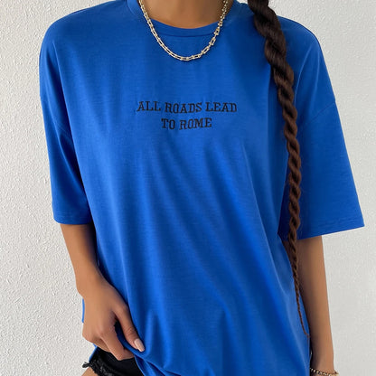 All Roads Lead To Rome Simple Printed Womens Short Sleeve Street Fashion Tops Oversize Casual Clothing All-math Female T Shirts