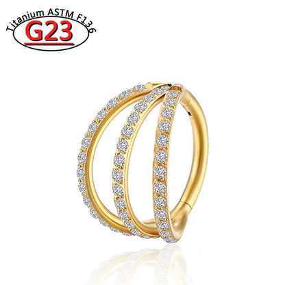 G23 Titanium Piercing Double Layered Triple Stack Hinged Zircon Nose Ring Helix Cartilage CZ Small Cartilage Septum Clicker