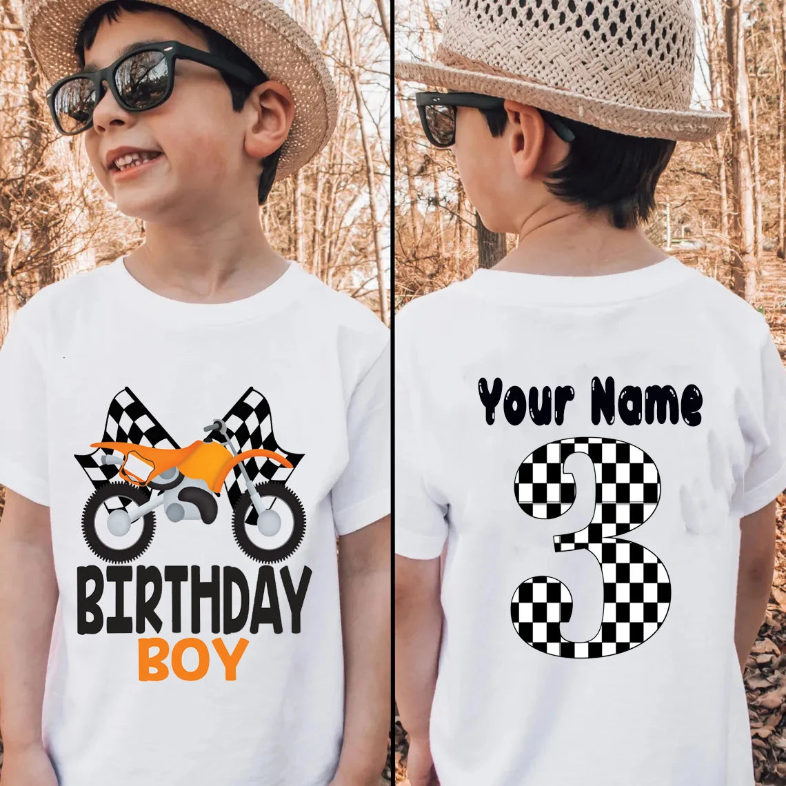 Personalized Name Boys Tshirt Motorcycle Birthday Tshirt1-9year Kids Tshirt Birthday Party Gift Fron/ Back Print Patterns Tshirt