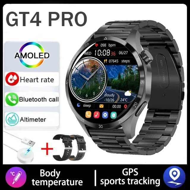 2025 New Smart Watch Men Watch 4 Pro1.53 inch AMOLED HD Screen BT Call GPS sports NFC Health Monitoring Smartwatch Mens Watch
