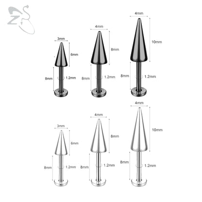ZS 3pcs/lot 16g Cone Spike Labret Stud Surgical Steel Cartilage Earrings Black Color Barbell Piercing Tragus Helix Rook Jewerly