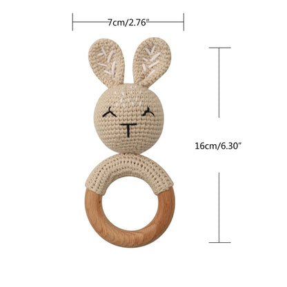 Bunny Baby Wooden Teether Crochet Giraffe Rattle Toy BPA Free Wood Rodent Rattle Baby Mobile Gym Custom logo Educational
