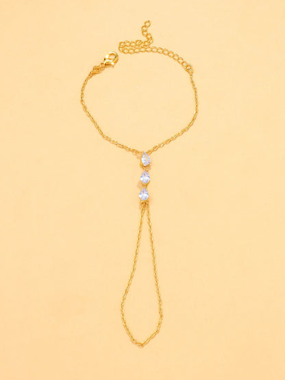 Water drop finger bracelet for summer women, high-end fashion, versatile zircon hand chain, light luxury jewelry