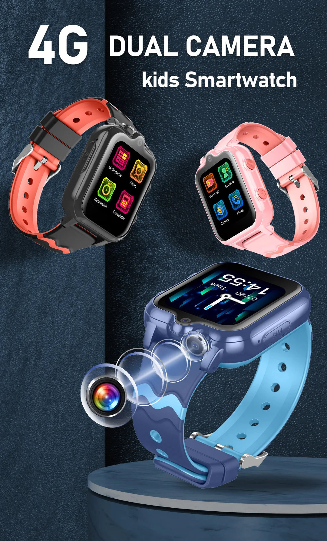 2025 New Smart Watches 4G Kids GPS AGPS LBS SOS Music Playback Dual Camera Smartwatch Waterproof 900mAh Boy Girl Children Gift