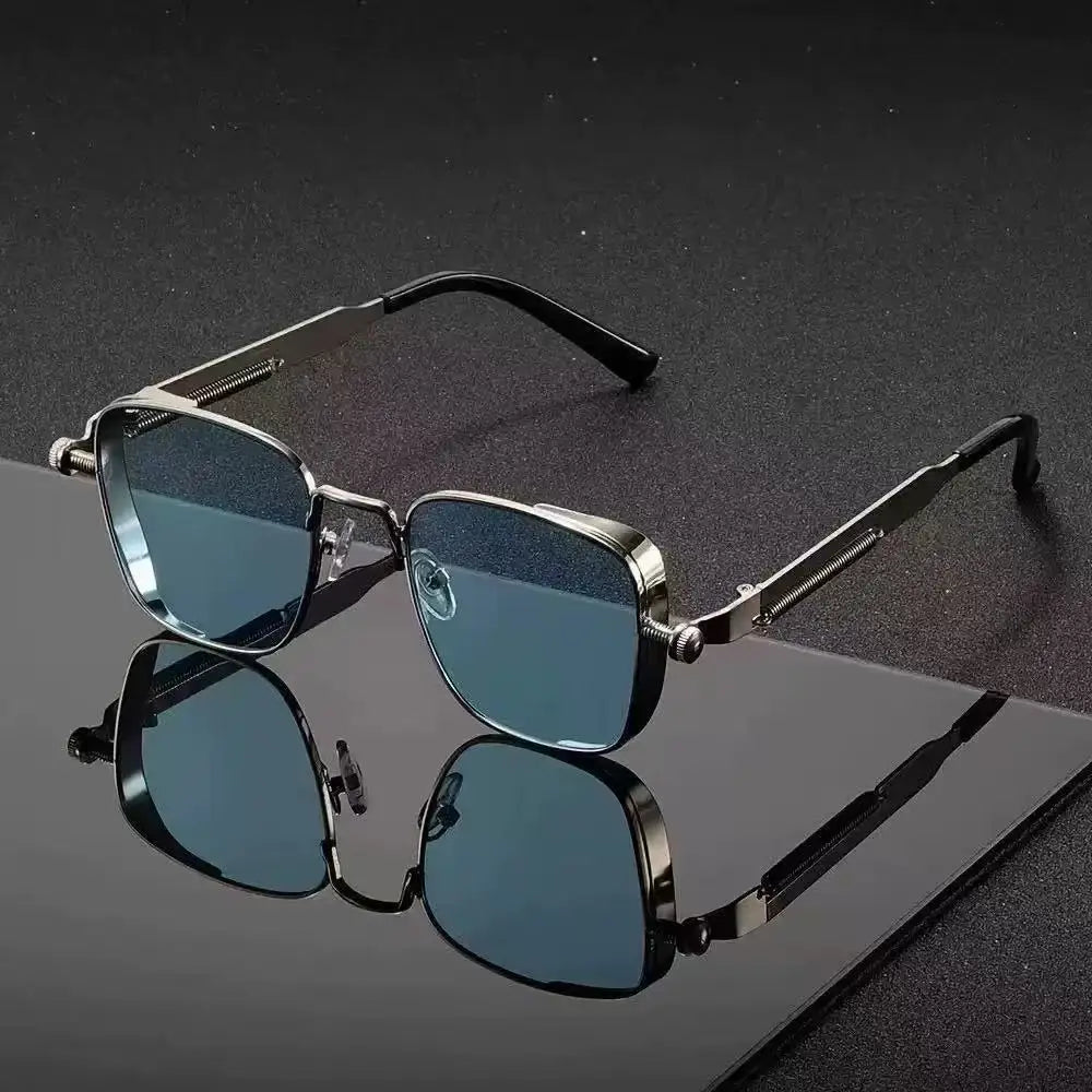 Punk Sunglasses Men Driving Sunglasses Retro Spring Leg Driving Outdoor Sports Metal Rectangular Decorative Glasses Women UV400