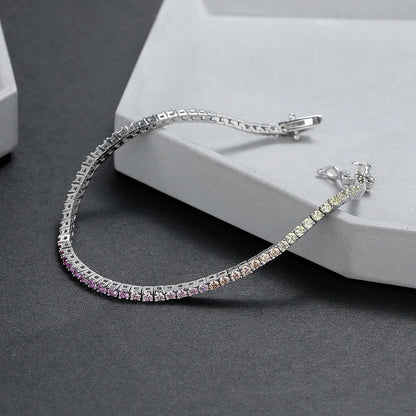 New 2 mm Rainbow Solid 925 Silver Jewelry Colorful Cubic Zircon Colorful Pretty Tennis Chain Bracelets