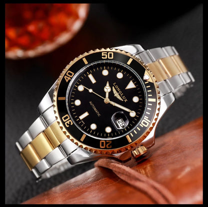 Men automatic watch business waterproof mechanical watches luxury stainless steel day date mens watch man gift