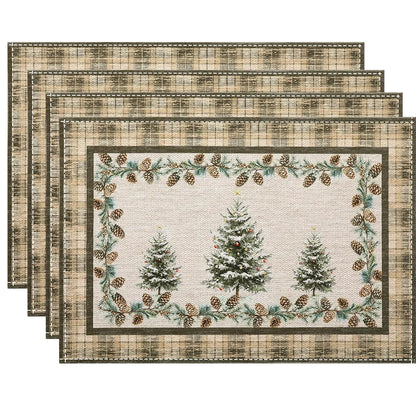 Retro Checkered Christmas Tree  Linen Placemat  Table Mats Rectangular Non Slip Dining Table for Kitchen Home Decor Essentials