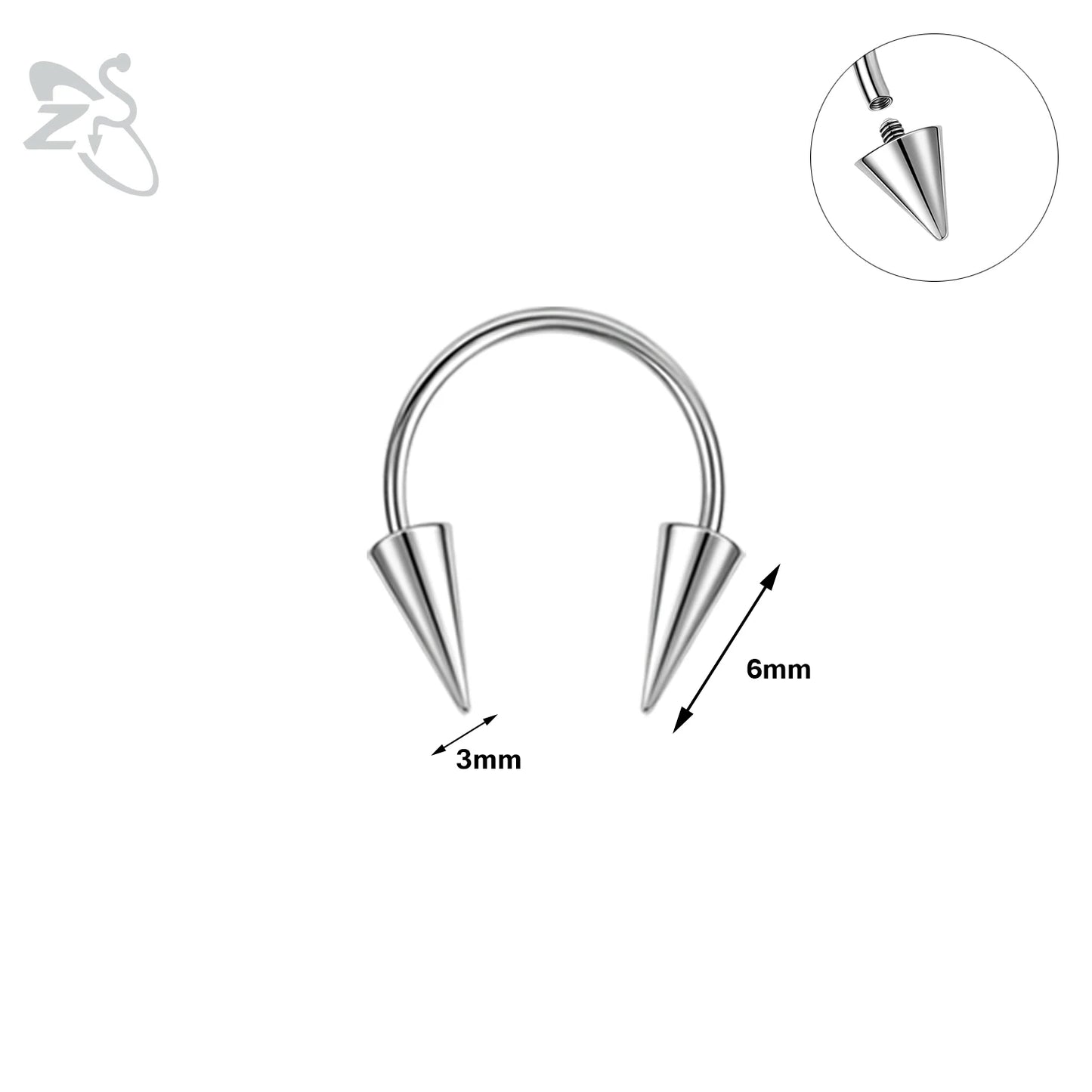 ZS 1PC 16G/18G Spike Nose Rings Stainless Steel Septum Clicker Silver Color Ear Helix Diath Internal Thread Tragus Piercing
