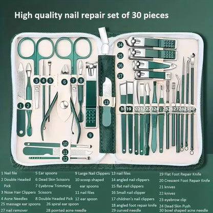 30pcs Manicure Set Portable Stainless Steel Nail Cutter Trimming Tool Beauty Pedicure Kit Finger Care Nail Clipper Scissors Set