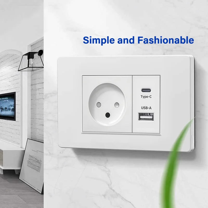 Israel USB Type C Charging Wall Socket 118mm*72mm White & Black Flame Retardant PC Panel Power Socket for Home Office Kitchen