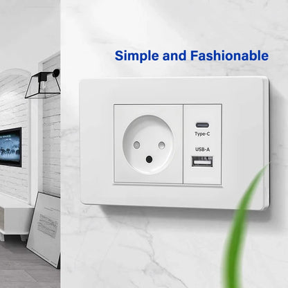 Israel USB Type C Charging Wall Socket 118mm*72mm White & Black Flame Retardant PC Panel Power Socket for Home Office Kitchen