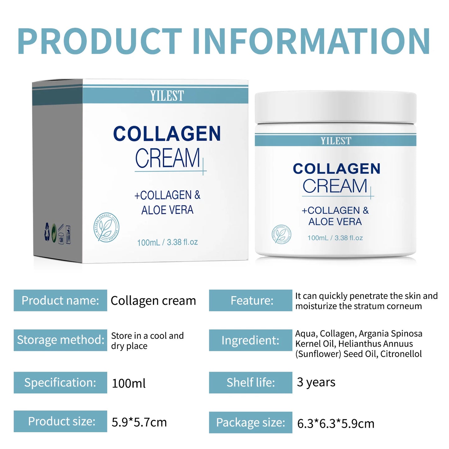100g Collagen Cream Lifting Firming Smooth Wrinkles Face Cream For Deep Moisturizer Whitening Brighten Skin Care Products