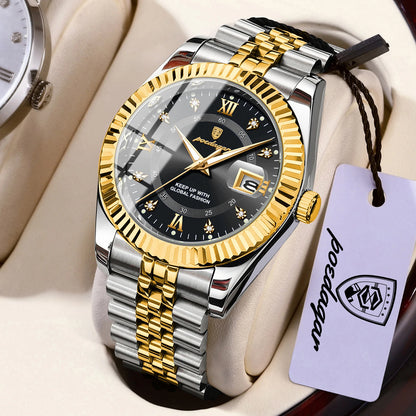 POEDAGAR Top Luxury Couple's Watches Luminous Date Classic Watches For Couple Quartz Stainless Steel Couple Watch Lovers Set+Box
