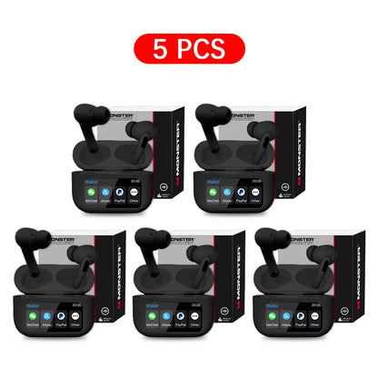 MONSTER Wireless Bluetooth 5.3 Earphones LCD Touch Screen Headphones ANC Noise Reduction Headset Built In HD Mic  Music Earbuds