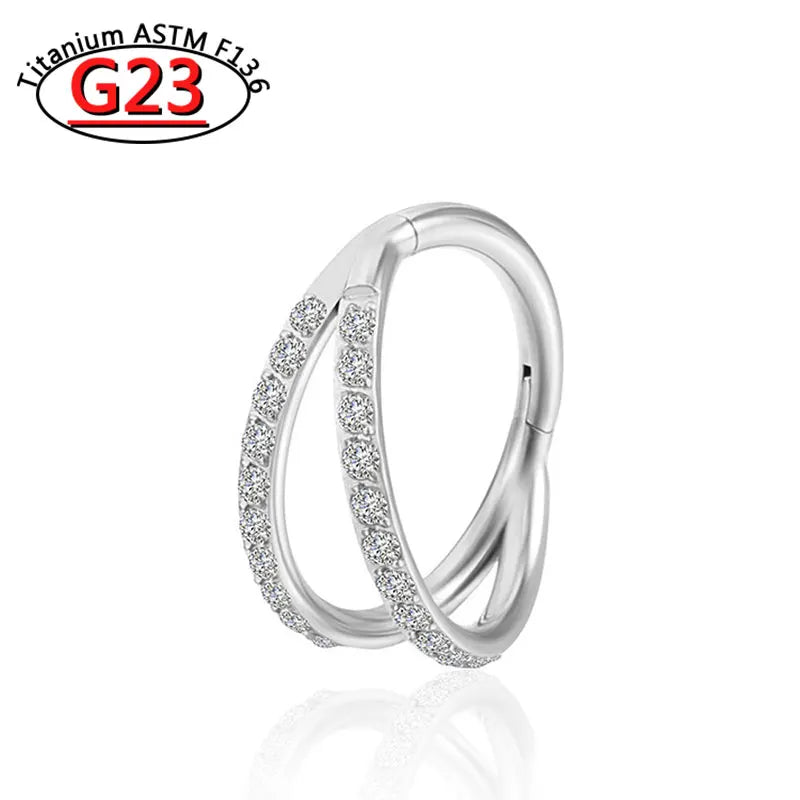 G23 Titanium Piercing Double Layered Triple Stack Hinged Zircon Nose Ring Helix Cartilage CZ Small Cartilage Septum Clicker