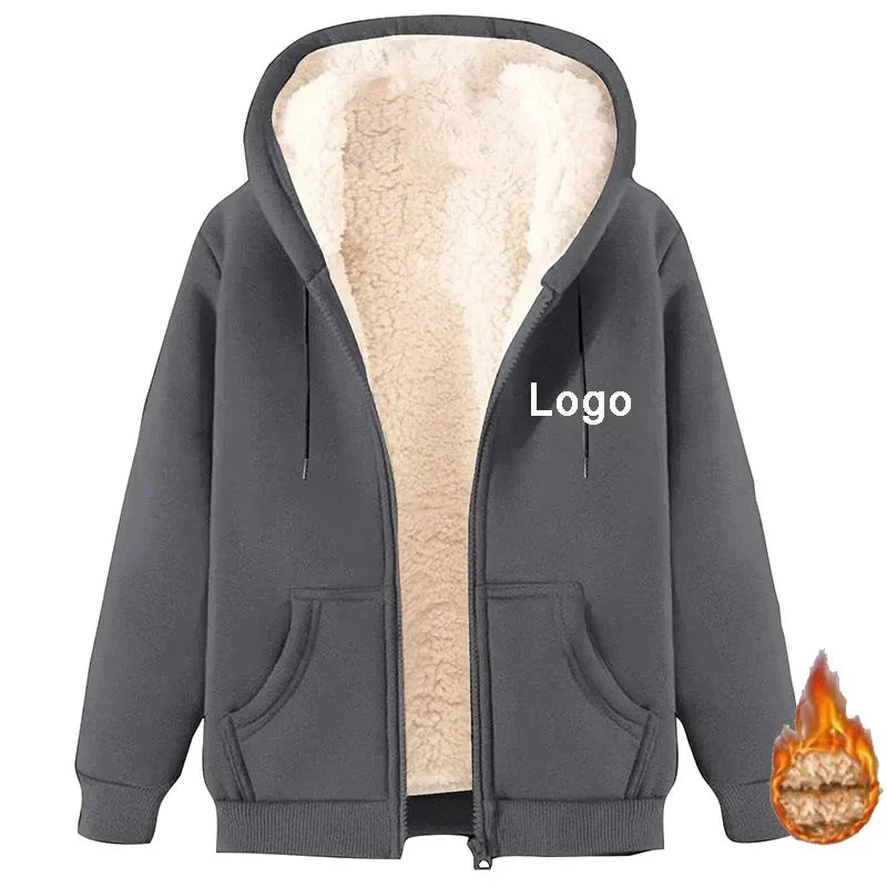 Customized Fleece Liner Zip Up Hoodies Men Fashion Autumn and Winter Long Sleeve Printed Sweatshirts Thick Zipper Pullovers
