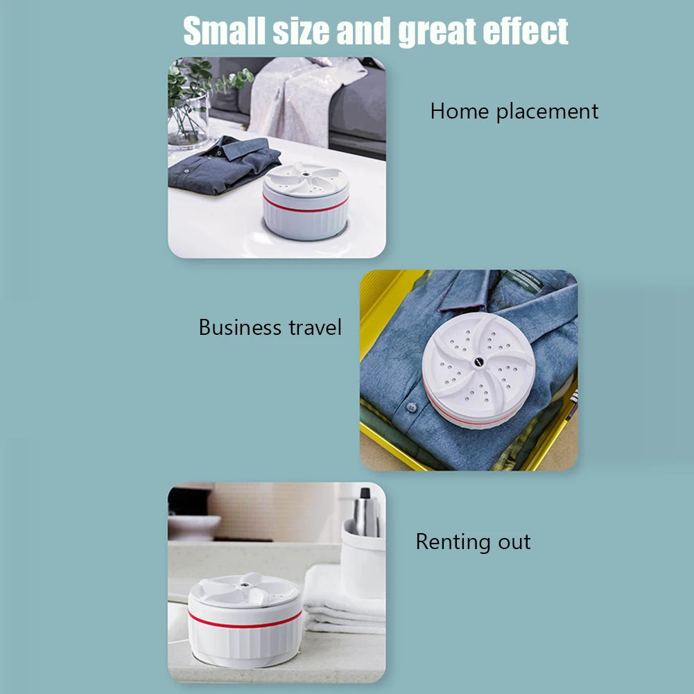 Portable Ultrasonic Turbo Washer Removes Dirt Cleaning Washing Machine Rotating Ultrasonic Turbo Washing Machine for Home Travel