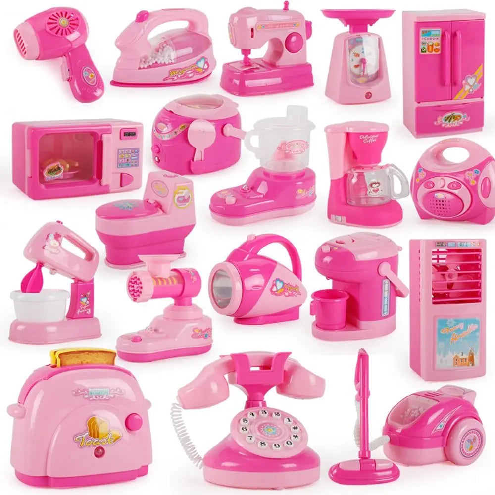 Coffee Machine Household Appliances Toys Vacuum Cleaner Cooking Pretend Play Set with Light Sweeper Kitchen Toys Boy Girl