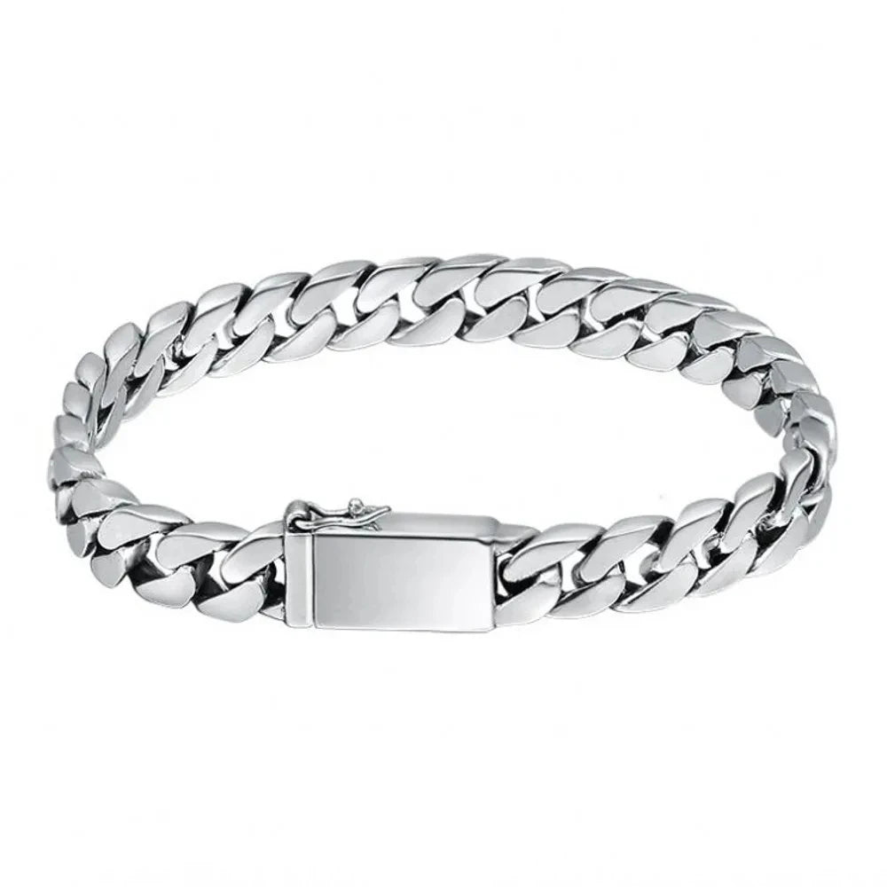 Solid S925 Sterling Silver Bracelet 7MM 8MM 10MM Punk Argent 925 Silver Jewelry Never Fade Men Jewelry Gifts Past Test