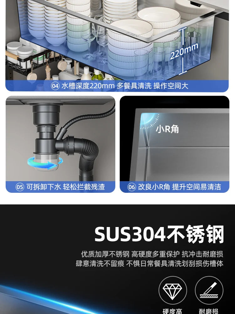 Kitchen 304 Stainless Steel Sink Vegetable Basin Large Sink Household Kitchen Vegetable Basin Countertop Dishwasher