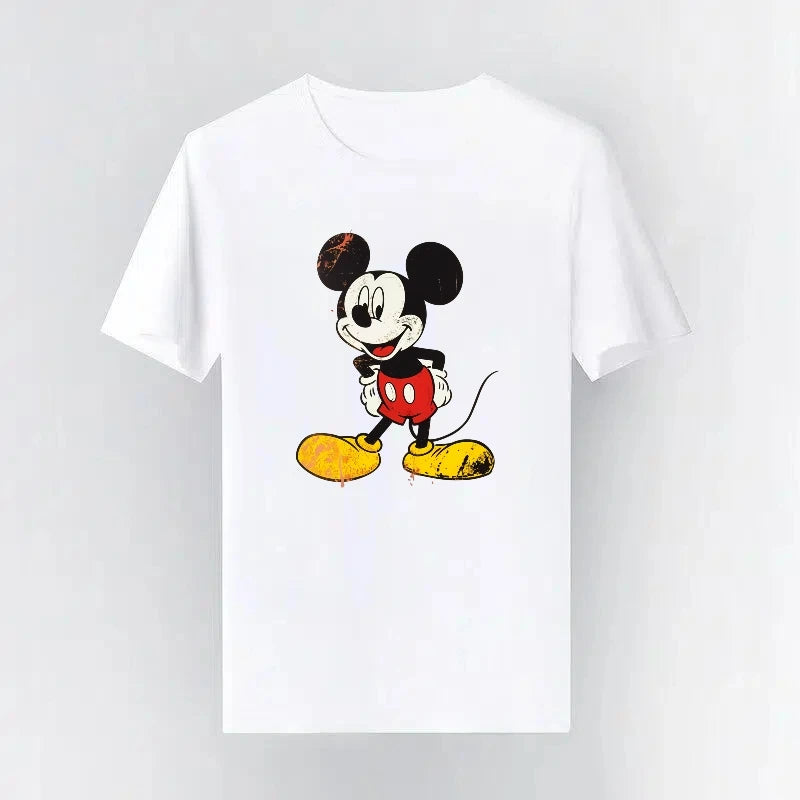 Mickey Mouse Disney Printing Pattern Casual Black O-Neck Short Sleeves Man Tops Trendy Woman Loose Tshirts Parent-child Clothing