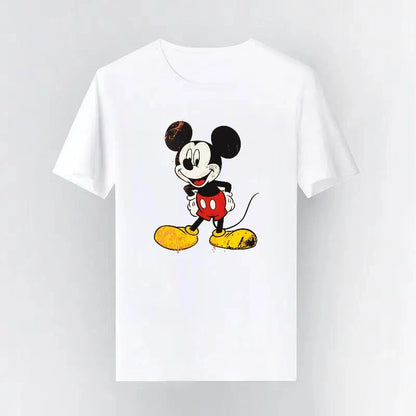 Mickey Mouse Disney Printing Pattern Casual Black O-Neck Short Sleeves Man Tops Trendy Woman Loose Tshirts Parent-child Clothing