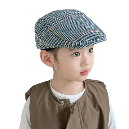 British Style Children's Forward Cap Retro Plaid Newsboy Hat Casual Octagonal Trendy Korean Version Knitted Casual Artist Hat