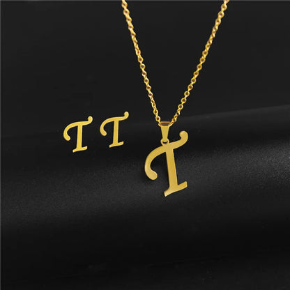 A-Z 26 Stainless Steel Initial Necklace and Earring Jewelry Set Letter Pendant Chain Alphabet Mom Christmas Gift
