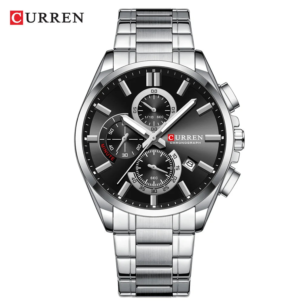 CURREN 8475 New Fashion Men's Quartz Watch Business Calendar Watch 6-Hand Stainless Steel Strap Quartz Watch