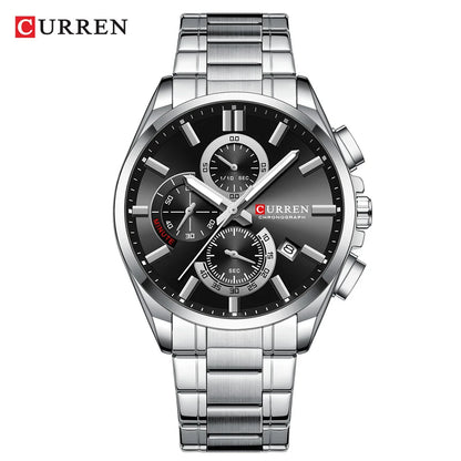 CURREN 8475 New Fashion Men's Quartz Watch Business Calendar Watch 6-Hand Stainless Steel Strap Quartz Watch