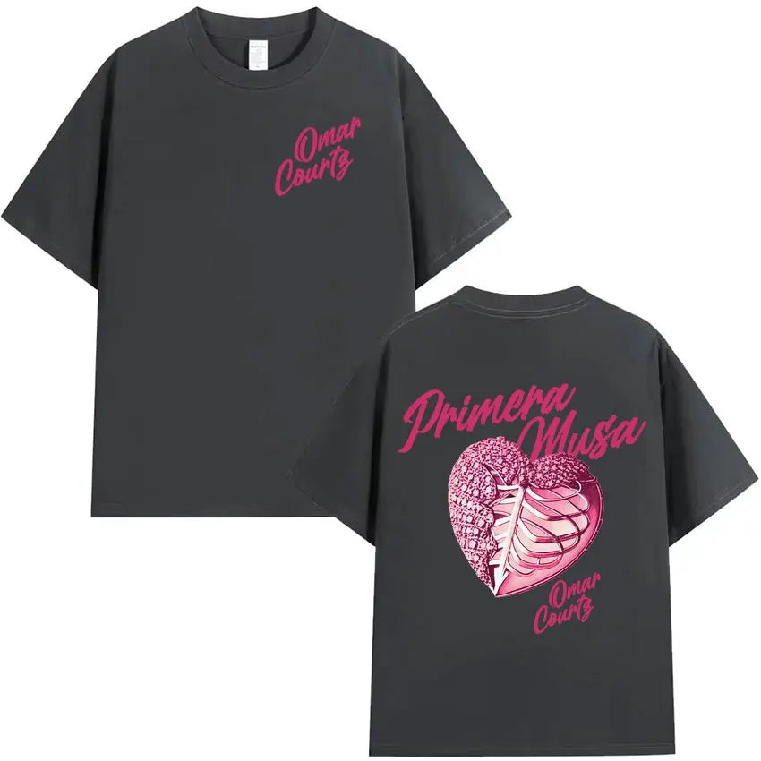 Rapper Omar Courtz Primera Musa 2025 Heart Graphic T-shirt Mens Clothing Hip Hop T Shirt Summer Top Oversized Tshirts Streetwear